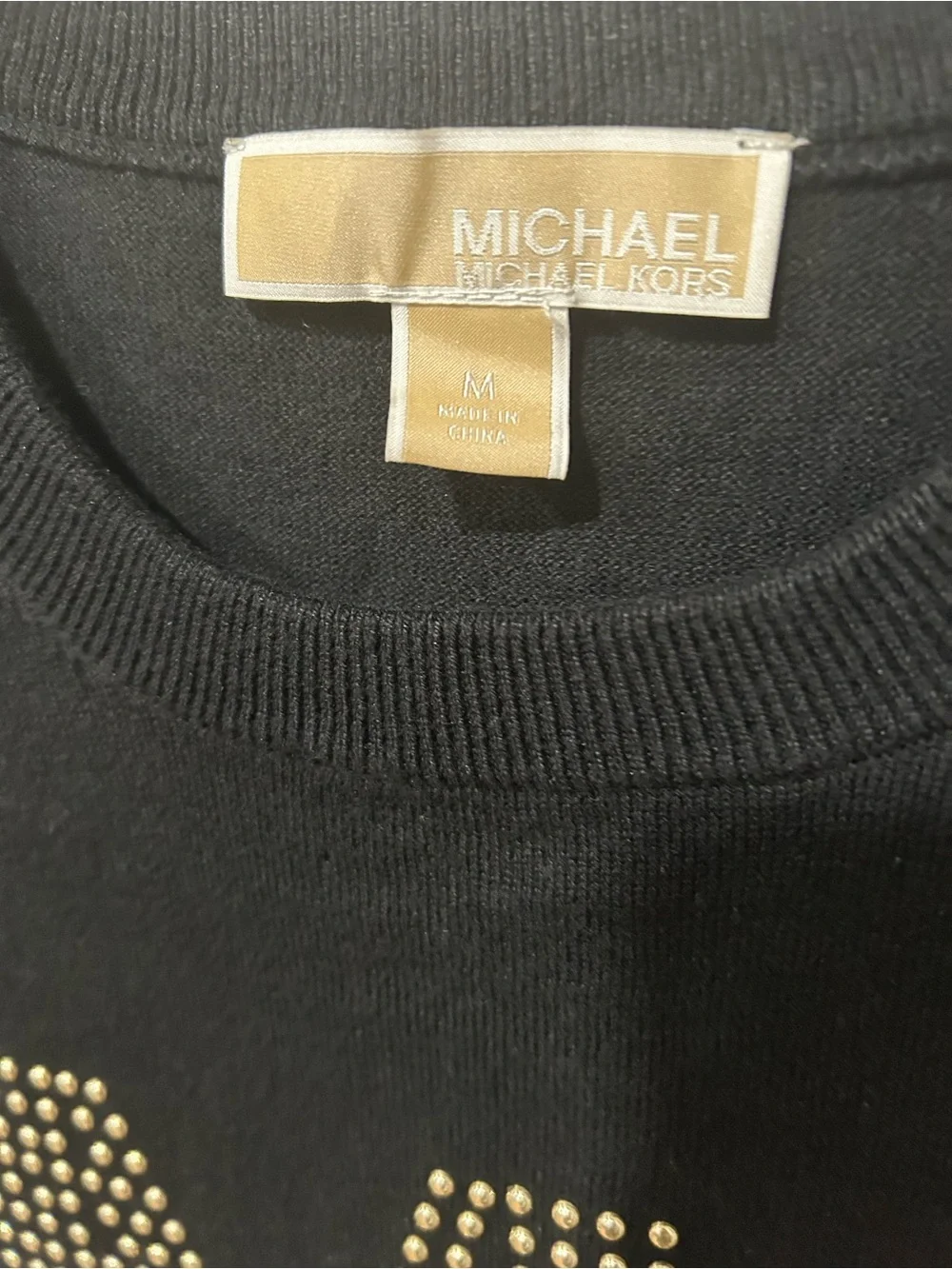 Michael Kors Black Short-Sleeve Tee with Gold Stud MK Logo